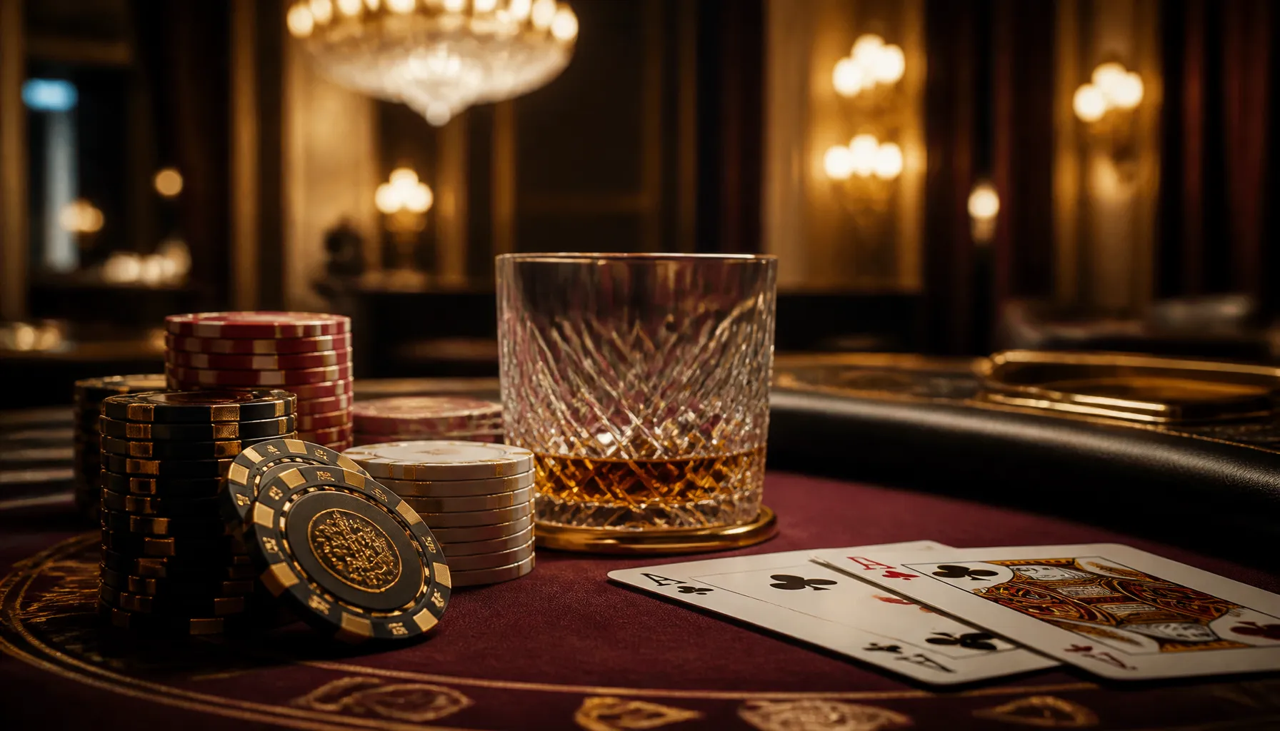 Ornate golden treasure chest overflowing with gleaming coins and jewels on a dark velvet surface with warm cinematic lighting