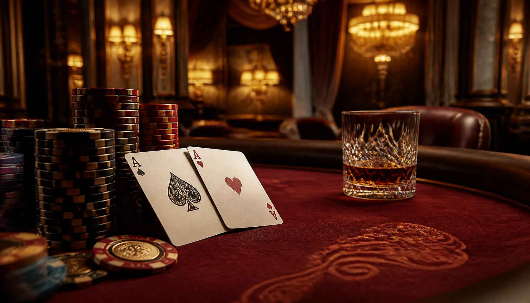Ornate golden treasure chest overflowing with gleaming coins and jewels on a dark velvet surface with warm cinematic lighting